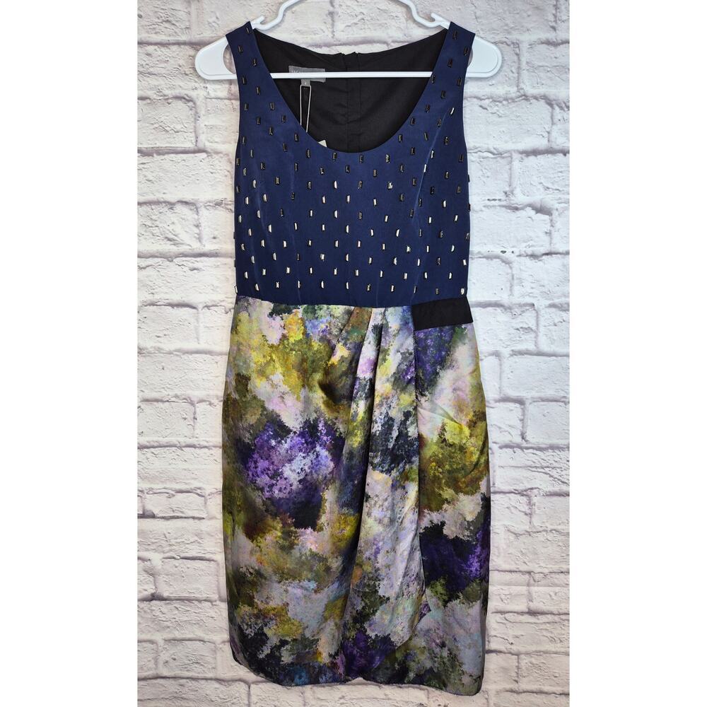 Sachin + Babi Gracyn Dress 2 Monet Print Silk Embellished Beaded Tulip Midi